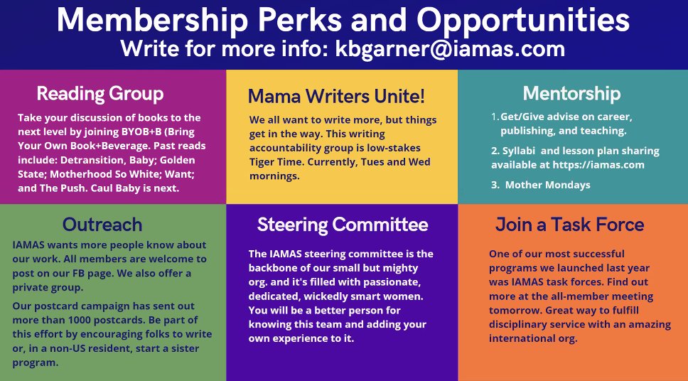 profjess's tweet photo. Interesting in knowing what membership perks are? Join us and follow @iamafeministmom #IAMAS2021 #motherscholars #MamaWritersUnite #PhDMamas https://t.co/1dN1xVrxg7