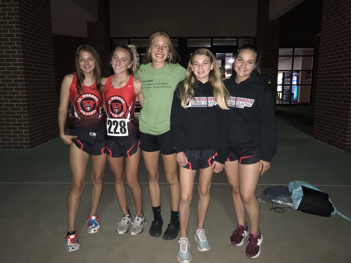 Our JV girls team finished first at the McPherson meet (only one full team, but a win is a win!😃) 
Kaylee, Trinity, Sarah, Brynn, &amp; Kayleigh