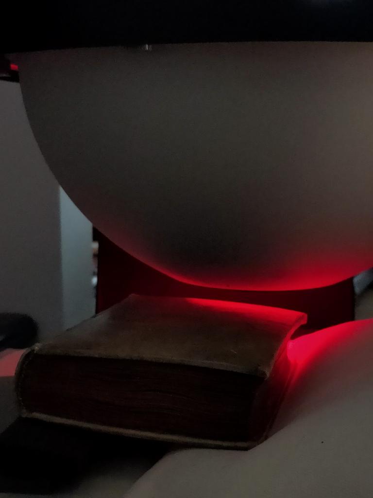 paolaperat's tweet photo. Summing up this week: still can't quite believe it. #CodexRunicus resting under the #Videometer after a long work session.
#MSI #multispectral #imaging #manuscripts #digitalhumanities https://t.co/f8zu9XIHoF