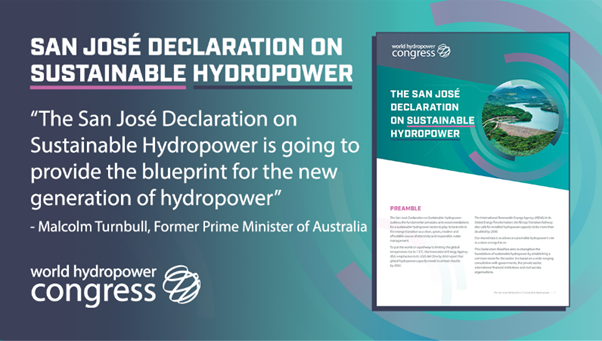 iha_org's tweet photo. “The San José Declaration on #SustainableHydropower is going to provide the blueprint for the new generation of #hydropower,” says former Prime Minister of Australia @TurnbullMalcolm. 

Read the Declaration: https://t.co/2TVM0qGBxQ

#SanJoseDeclaration #WorldHydroCongress https://t.co/GTZxzmBqGt