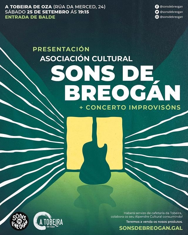 📣📆 #25S #ACoruña | Presentación da asociación cultural <a href="/sonsdebreogan/">Sons de Breogán</a> + concerto improvisóns. 

📌 A Tobeira de Oza. 

🕰️ 19:15h