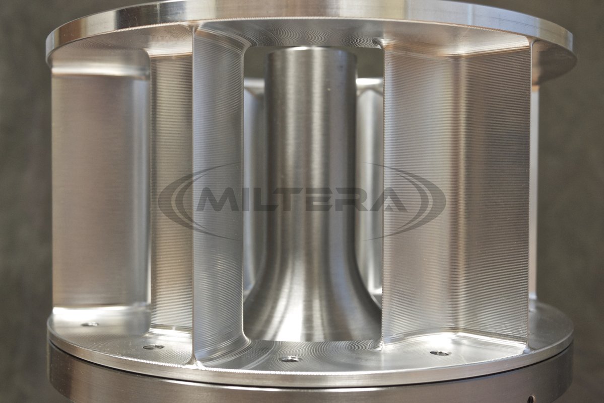 Miltera's tweet photo. Check out this experimental squirrel-cage blower with very aggressive airfoils. The part was made from a high strength aluminum to achieve speeds much higher than normal for its size. Balance was ensured by maintaining tight tolerances, majority done in one set up! https://t.co/Qz12eAlF1o