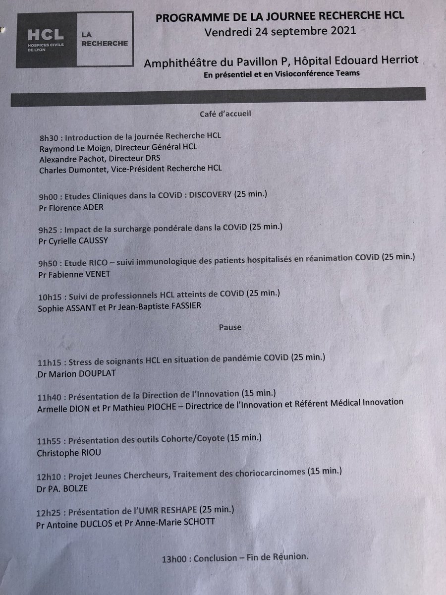 metzinger_anne's tweet photo. Une 8ème journée recherche du @CHUdeLyon riche et enthousiasmante! Après une introduction par @raymondlemoign1 qui a permis de tracer des perspectives ambitieuses avant d’entendre des retours d’expérience et la présentation des résultats des projets #COVID19 du @CHUdeLyon https://t.co/AnLoFRZEif
