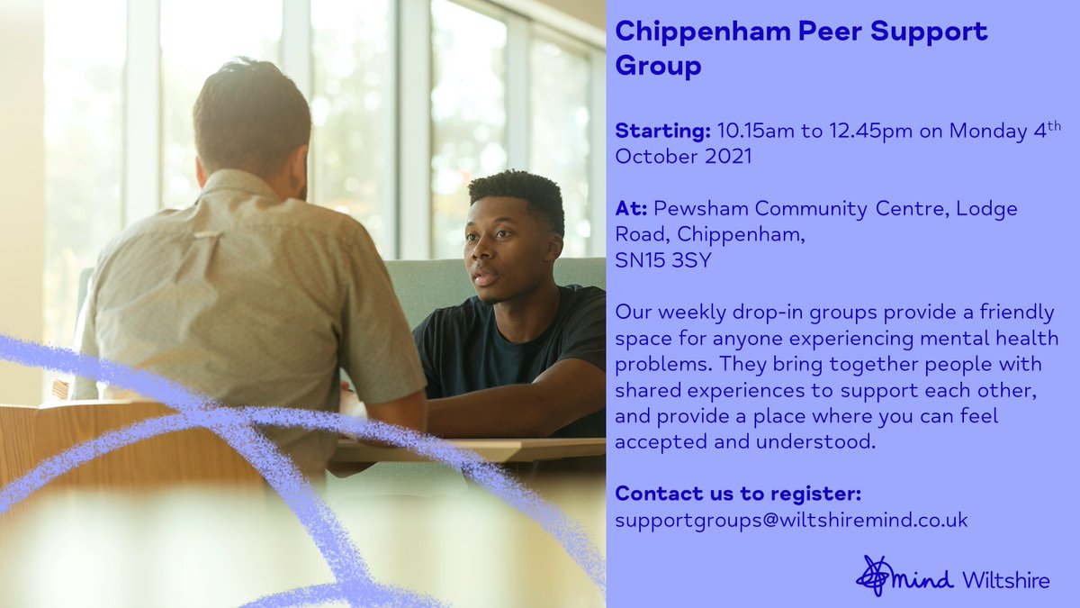 Wiltshire_Mind's tweet photo. Our #peersupportgroups are back #inperson
Starting with #Chippenham, #Devizes & a NEW group in #Tidworth, we are working hard to re-establish face-to-face groups in #Malmesbury, #Melksham, #Salisbury and #Trowbridge
https://t.co/L0kqF2U1M5
#youinmind https://t.co/S7mLIFShV1
