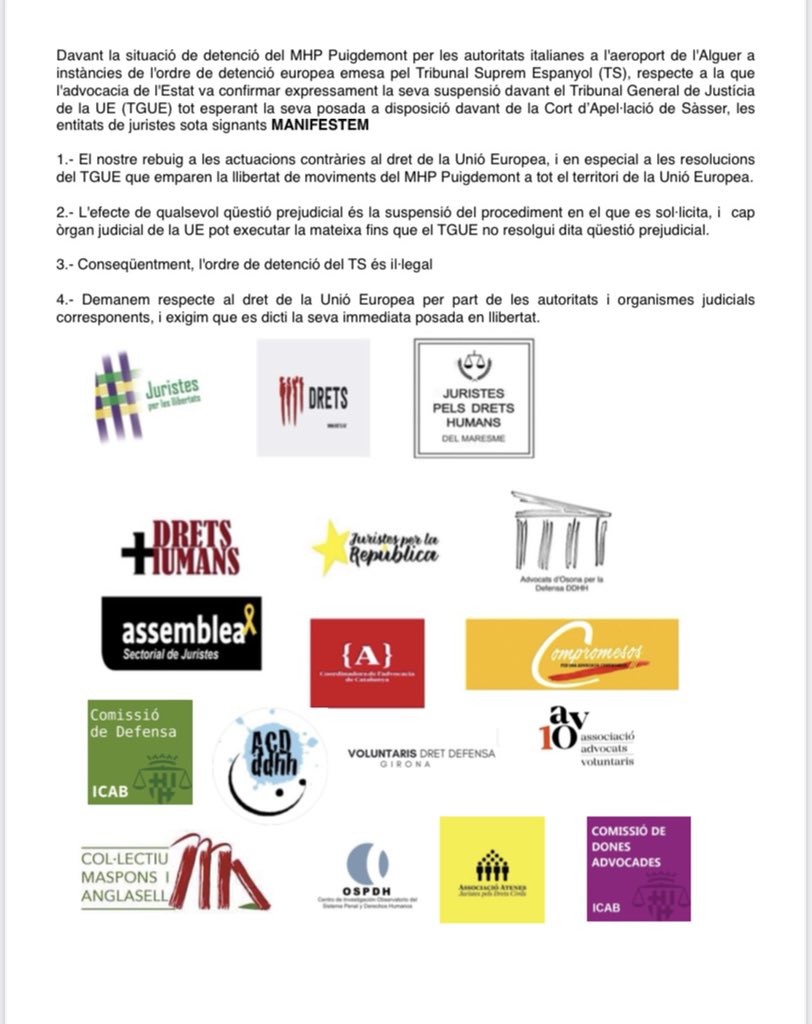 Cel•lebrem la llibertat MHP <a href="/KRLS/">krls.eth / Carles Puigdemont</a>! 
Atès que el procediment segueix, el nostre COMUNICAT CONJUNT D’ENTITATS DE JURISTES👇
2️⃣ <a href="/AdvocatsReus1O/">AdvocatsVoluntaris1O</a> <a href="/Col_Maspons/">Col.MasponsAnglasell</a> <a href="/OSPDH1/">Observatori del Sistema Penal i els Drets Humans</a> <a href="/Assoc_Atenes/">Associació Atenes</a> <a href="/CDonesAdvocades/">Com Dones Advocades</a>