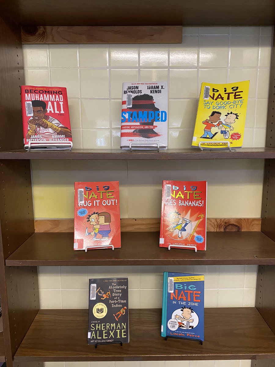 MMSLibraryMedia's tweet image. New titles have been added to our collection! #wildcats #schoollibrary #bignate #jamespatterson #read #stamped