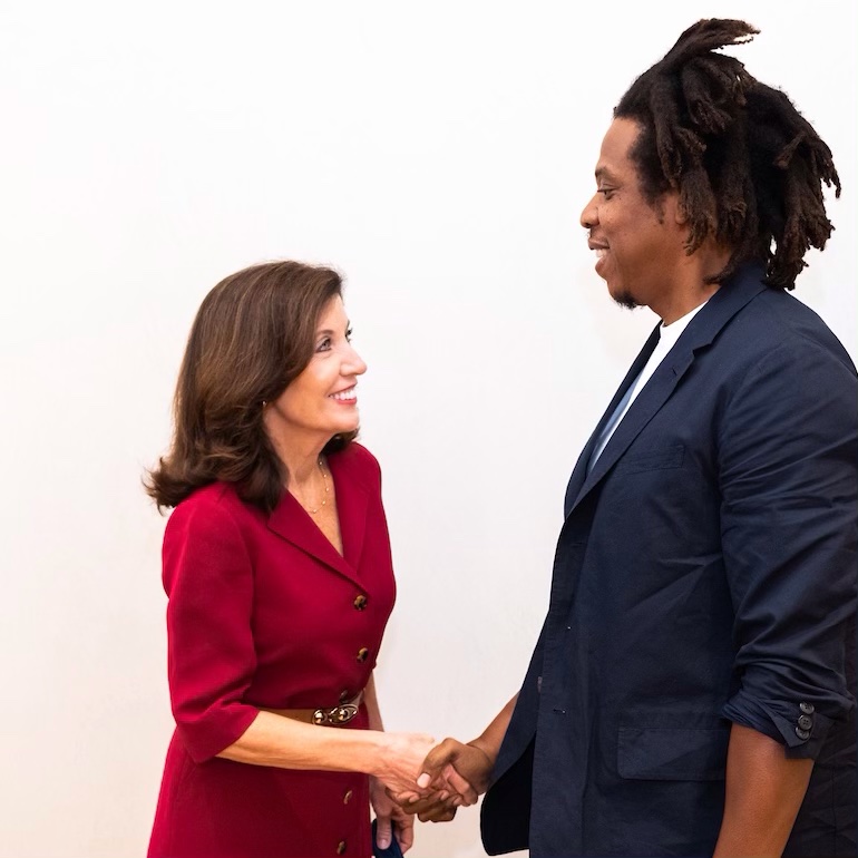Governor Hochul shakes hands with Jay-Z