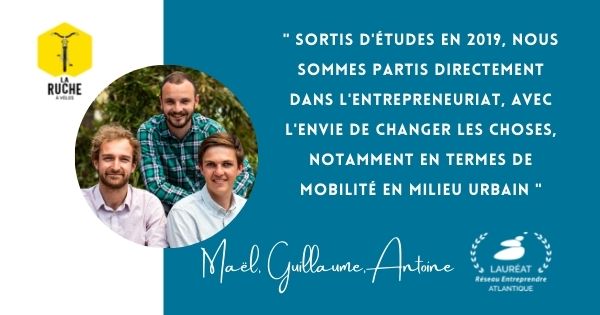 [LAURÉATS 2021] 👨🏻‍🎓 Les 3 co-fondateurs de <a href="/Ruche_Velos/">La Ruche à Vélos</a> seront accompagnés par notre asso pendant 2 ans pour les aider dans l'apprentissage de leur métier de chef d'entreprise ! Leur mission ? Développer l'usage du vélo en ville. Objectif de création d'emplois : 20 en 3 ans.