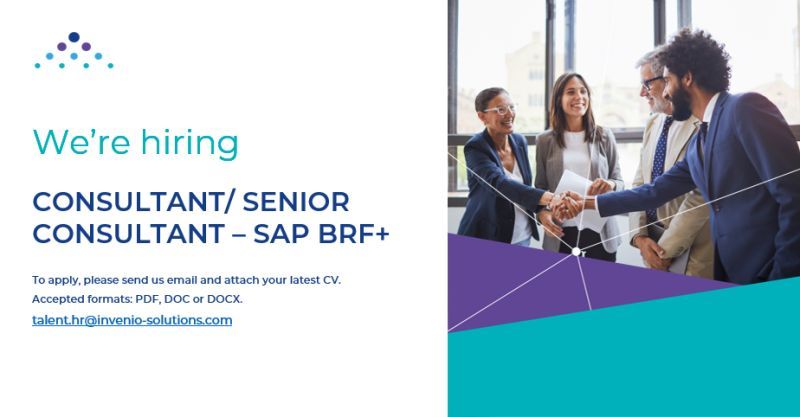 invenioLSI's tweet photo. Are you an SAP BRF+ consultant/ senior consultant looking for a new challenge? If so, we are keen to speak with you. Get in touch or apply here today! https://t.co/VZ6ibPgnm0 #GrowWithInvenio https://t.co/fUgwtYYwbT
