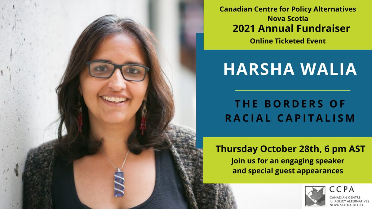 Registration for our annual Fall Fundraiser is live! This year we are hosting a virtual event w @HarshaWalia, an incredible leader and activist. Joined by musical guest @Iamgeneralkhan and MC @A_Parasram it is set to be an inspiring night! Registration: policyalternatives.ca/offices/nova-s…