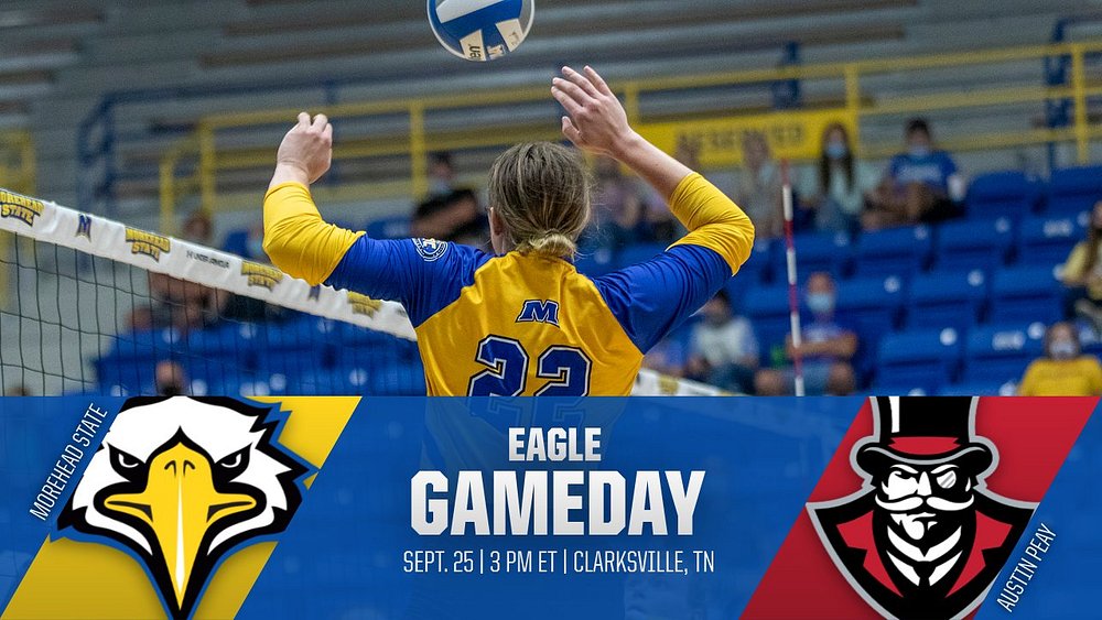 🦅 MATCH DAY 🦅
<a href="/MSUEaglesVB/">Morehead State Volleyball</a> at Austin Peay
 
📍 Clarksville, Tenn. 
⌚️ 3 p.m. ET
🏟️ Dunn Center
📺 es.pn/3zCekni
📊 bit.ly/3o5pbnm

#SoarHigher | #EaglesAlwaysSoar