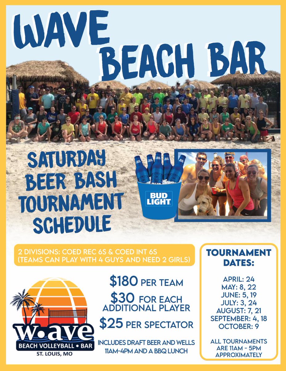 WaveTacoVball's tweet photo. Wave SUMMER 2021 Saturday Beer Bash Tournament Schedule https://t.co/Goe1Jj5h3y https://t.co/KdmoOXBycE