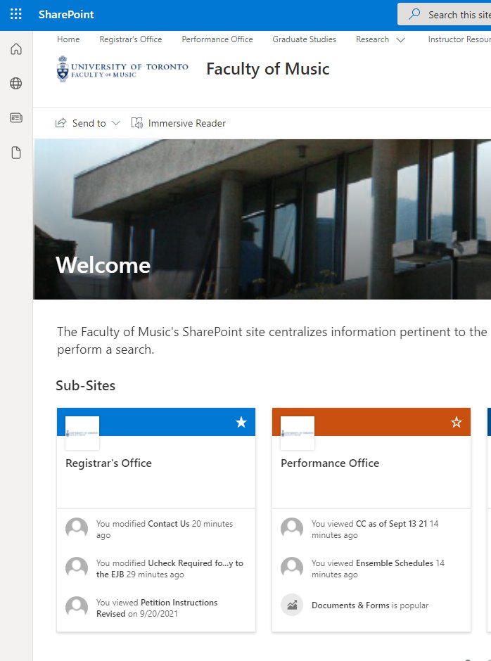UofTMusicReg's tweet photo. First year students: You will now be able to access SharePoint! Yay! 
Why is this exciting? 
SharePoint has important info you will need from drop-in times with the Registrar to ensemble schedules and more.
Take a few minutes to check it out for yourself: https://t.co/4E4paByDNK https://t.co/G9AaDBfKoN