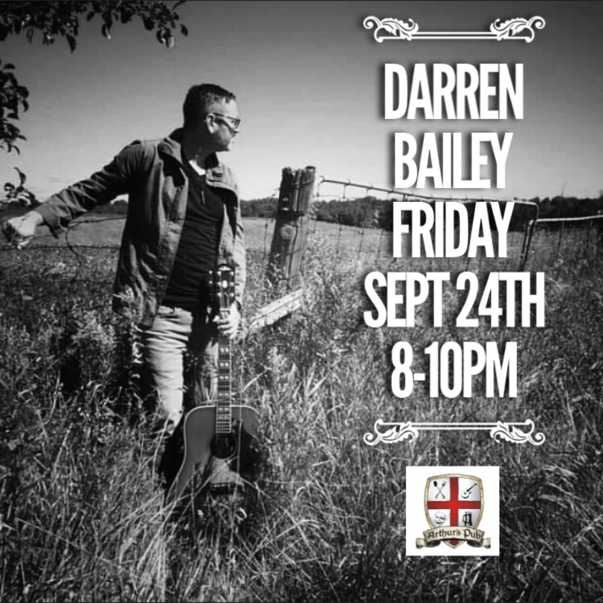 Arthurs_Pub's tweet photo. We are kicking off this weekend with Darren Bailey Musician tonight from 8-10pm. 
Enjoy some dinner &amp; stay for the show!
#livemusic #localmusician #showtime #fridaynightout https://t.co/tDjUJlyklL