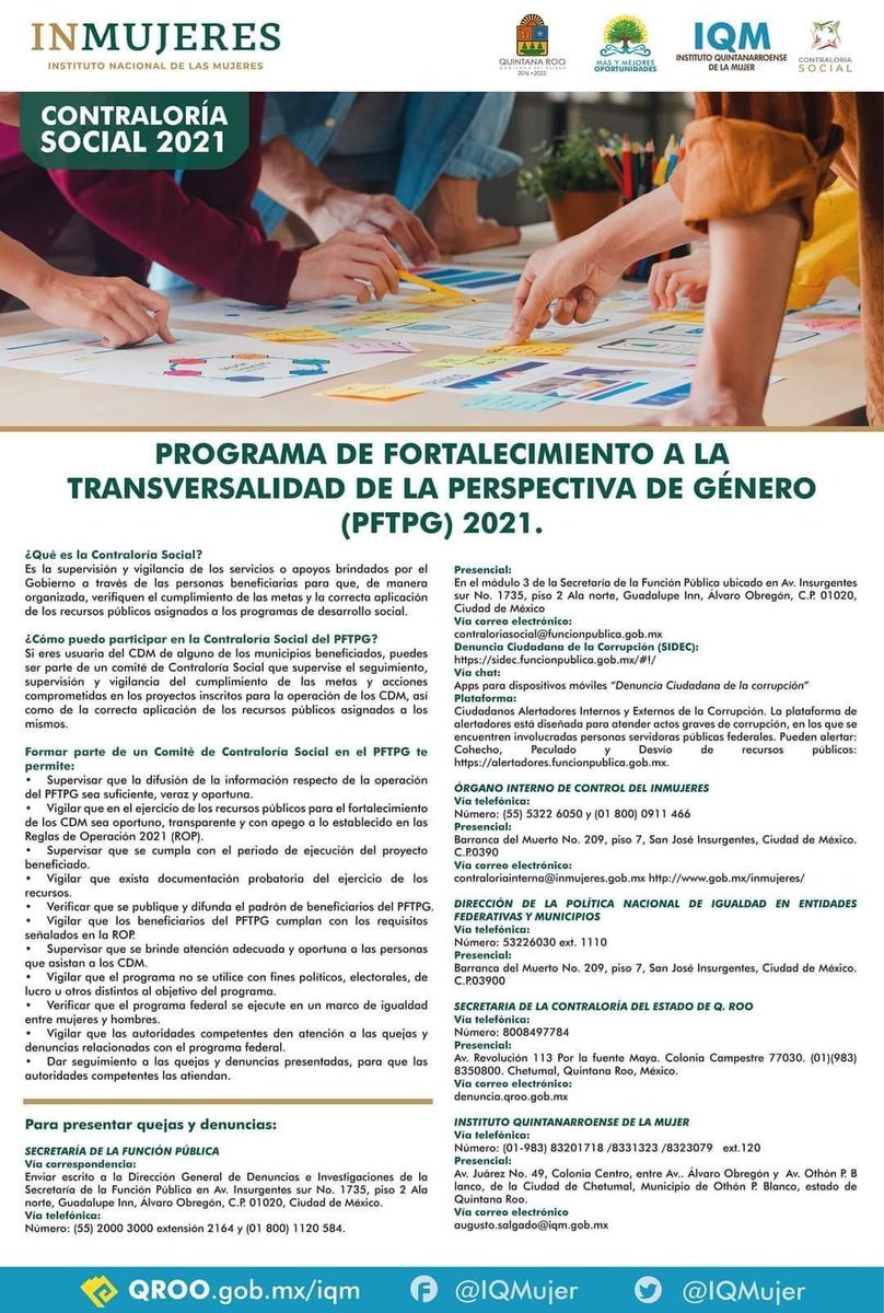 👉 Conoce el Programa de Fortalecimiento a la Transversalidad de la Perspectiva de Género (PFTPG) donde se #vigila y #verifica el adecuado ejercicio de los recursos públicos para el funcionamiento de los Centros para el Desarrollo de las Mujeres.
#Inmujeres
#IQM