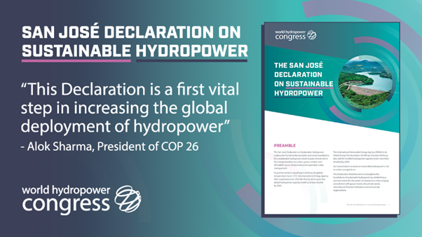 iha_org's tweet photo. “This Declaration is a first vital step in increasing the global deployment of #hydropower” says Alok Sharma, President of @COP26.
Read the San José Declaration on #SustainableHydropower: https://t.co/3wz2tPuplW
#WorldHydroCongress #SanJoseDeclaration #HLDE2021 @AlokSharma_RDG https://t.co/quo11r6DfP