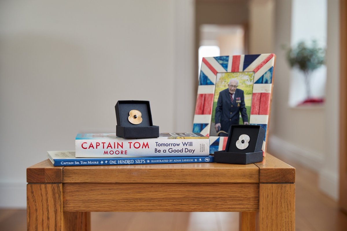 Captain Sir Tom Moore (@captaintommoore) on Twitter photo We're thrilled to share that <a href="/PoppyLegion/">Royal British Legion</a> has launched a poppy pin as a tribute to Captain Tom. The beautifully crafted pins, available in silver and gold, are a celebration of Captain Tom's life and his long-standing service to this country. We're thrilled to share that <a href="/PoppyLegion/">Royal British Legion</a> has launched a poppy pin as a tribute to Captain Tom. The beautifully crafted pins, available in silver and gold, are a celebration of Captain Tom's life and his long-standing service to this country.