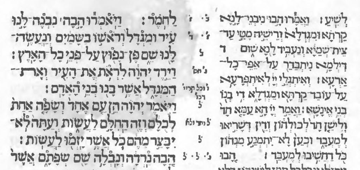 adamcmccollum's tweet photo. Gen 11:4-6, Hebrew with Targum Onqelos, from the second “Rabbinic Bible” (Ya’aqov b. Ḥayyim, Venice, 1524/5)
https://t.co/0YOnaly6Iv
#targums #targumonqelos #towerofbabel #aramaic #מקראותגדולות https://t.co/SAQfMlgwRU
