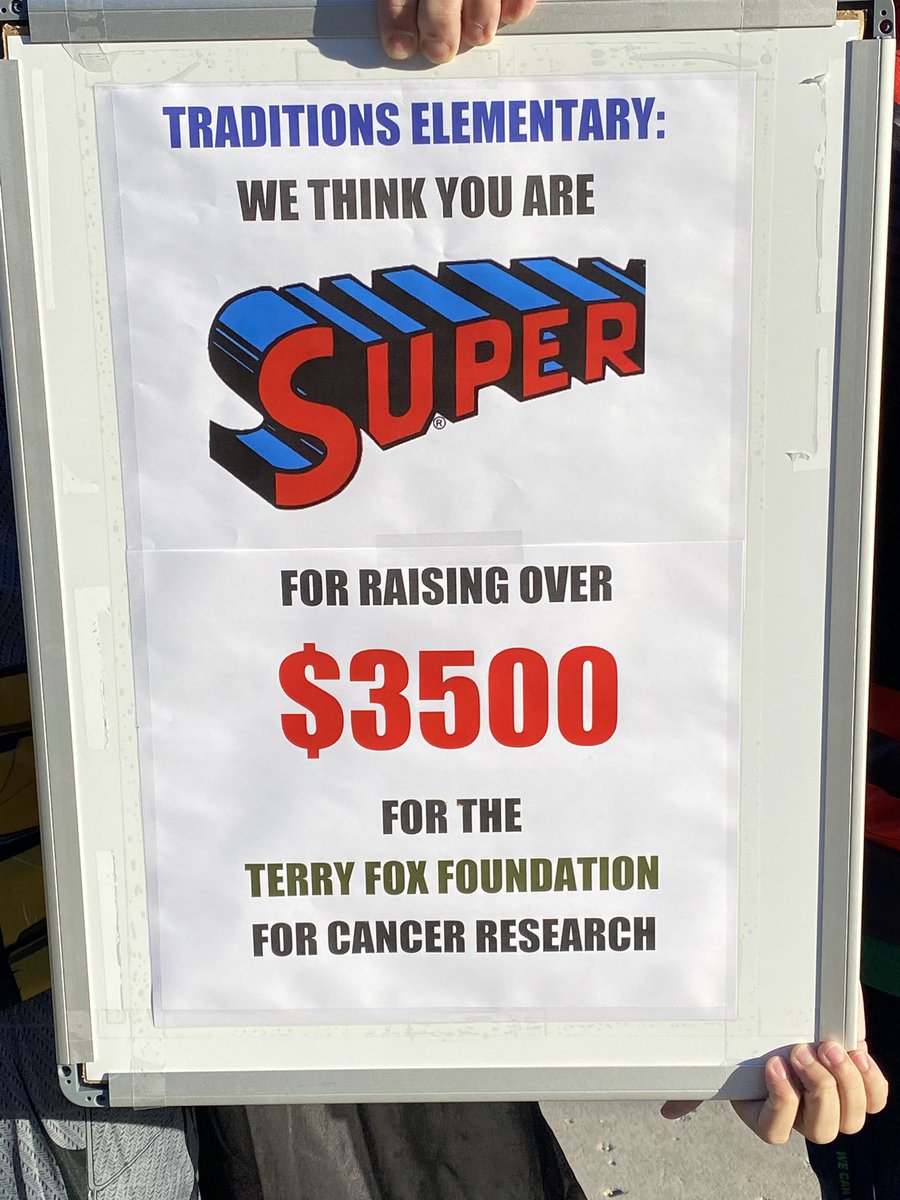 Look who showed up at Traditions Elementary today. You did a SUPER job raising over $3500 for cancer research! @TFFSchoolRuns <a href="/TerryFoxCanada/">Terry Fox Foundation</a> <a href="/CityofWarman/">City of Warman</a>