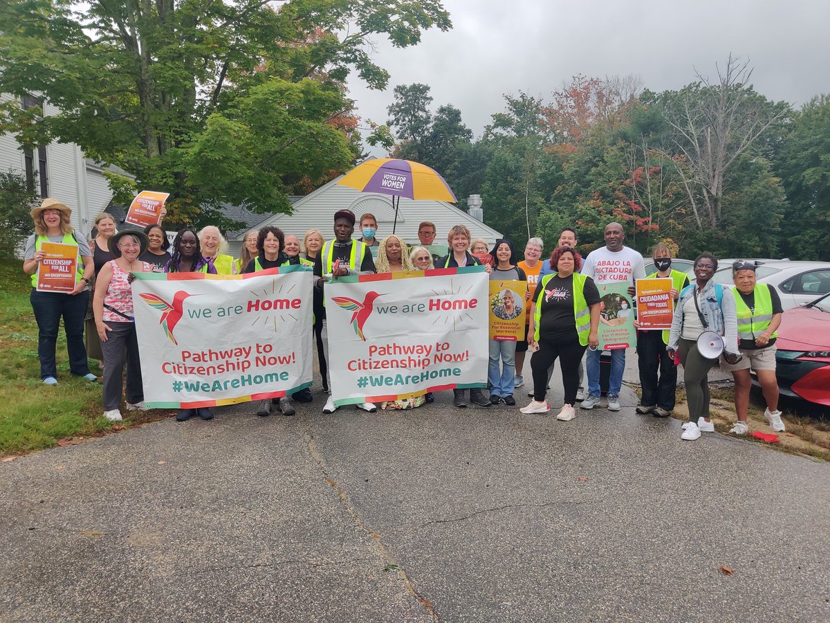 Kasekek's tweet photo. Day 2 of the #ImmigrantSolidarityWalk in NH. Rain won't stop us! #PathwaytoCitizenshipForAll no exceptions! #CommunitiesNotCages #FreeThemAll @SenatorShaheen @SenatorHassan @KamalaHarris @POTUS https://t.co/tcae195nKi