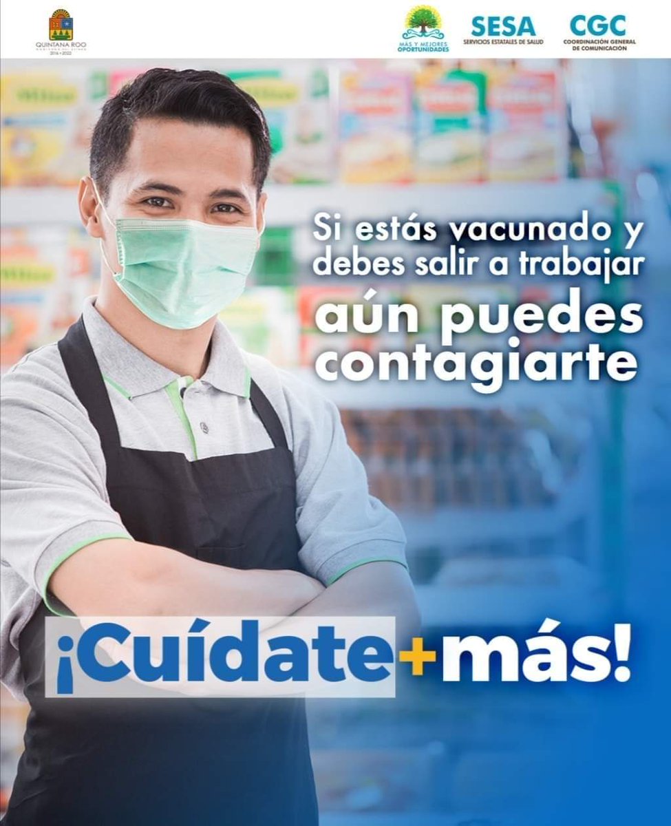 Si estás vacunado y debes salir a trabajar, aún puedes contagiarte de #COVID19.

#CuídateMás➕

#PonteVIVO😷
#JuntosSaldremosAdelante🙌