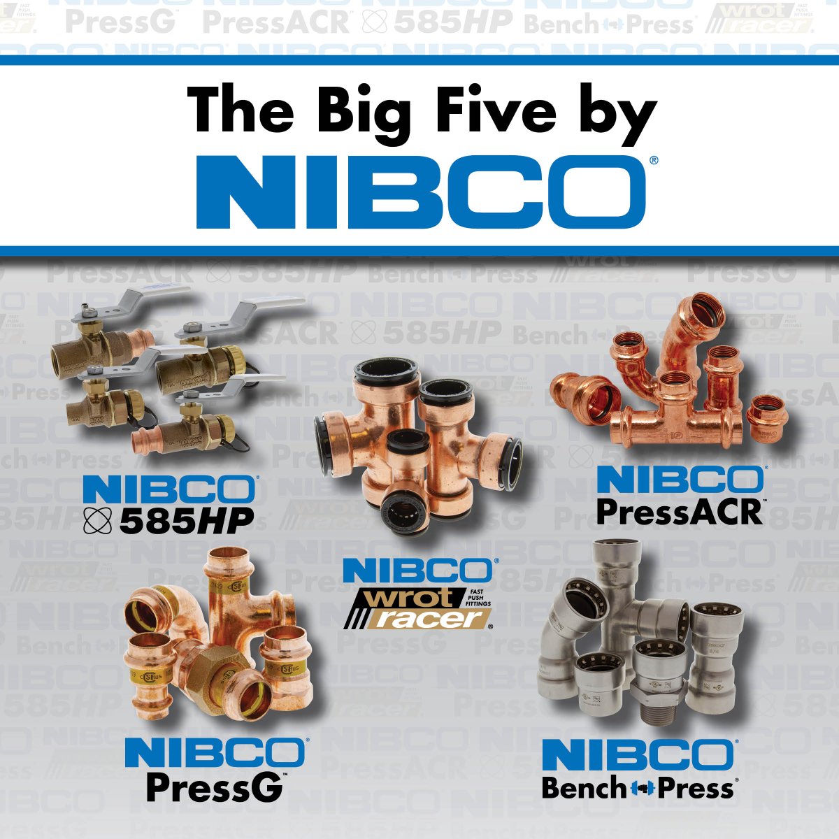 nibcoinc's tweet photo. We just keep rolling out products that make installations simpler and easier! #PressACR, #BenchPress, #BenchPressG, #PressG, #WrotRacer, and the #585HP. The Big Five from #NIBCO are all patented or patent-pending products that save time and money! https://t.co/c60S3bGjub