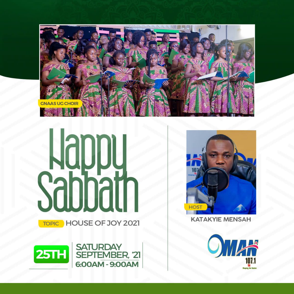 Gnaas_UG's tweet photo. Oh what a beauty to start your Sabbath with the GNAAS UG choir!!!
Make a date with us early tomorrow morning from 6:00am - 9:00am on Oman FM 107.1 as we render soul soothing music and talk more about House of Joy '21

Keep praying with us!

#HoJ21
#Lifteveryvoiceandsing https://t.co/d1gODvkMAo