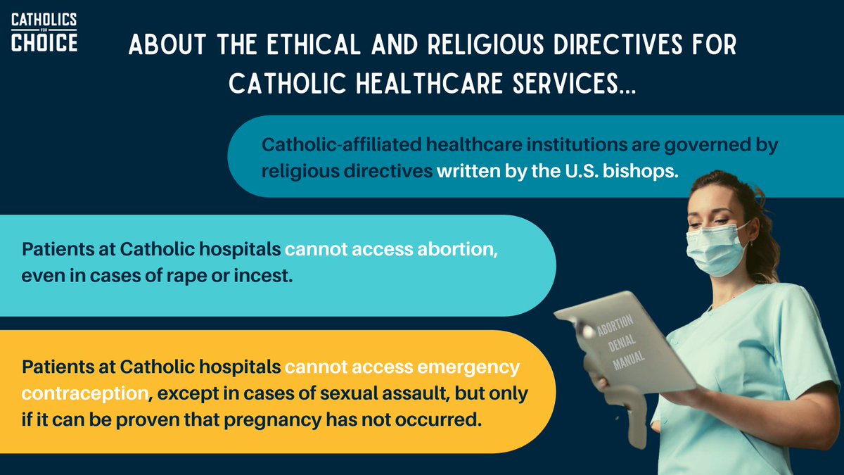 Catholic4Choice's tweet photo. Catholic-affiliated healthcare institutions are governed by religious directives written by the bishops - which deny care to pregnant people.
To read the religious directives for Catholic healthcare services: https://t.co/czRy5p5waT
#AbortionIsHealthCare #ProChoiceCatholic https://t.co/NCycIPufE4