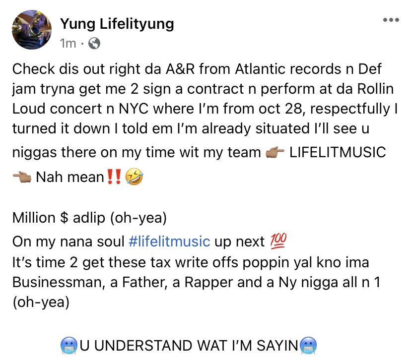 Respectfully we up next #lifelitmusic