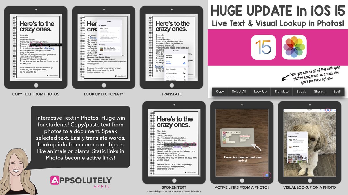 April Requard (@aprilrequard) on Twitter photo 🤯 Photos Come to Life with Live Text and Visual Lookup! Copy text from Photos, look up text from a photo, translate words from Photos, and speak selected text from photos! Business cards or worksheets with links from Photos become active links! #AppleEDUchat <a href="/AppleEDU/">Apple Education</a> #iOS15 🤯 Photos Come to Life with Live Text and Visual Lookup! Copy text from Photos, look up text from a photo, translate words from Photos, and speak selected text from photos! Business cards or worksheets with links from Photos become active links! #AppleEDUchat <a href="/AppleEDU/">Apple Education</a> #iOS15