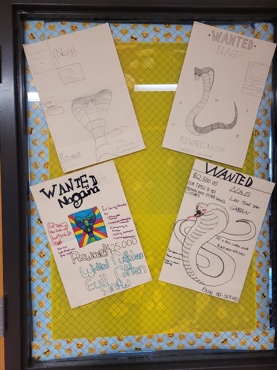 MrsCKopka's tweet photo. Rikki-tikki-tavi Wanted Posters
My students are amazing artists!
Go #seventhgraders
@HuffordD86 @studysync https://t.co/qoefwx0UuS