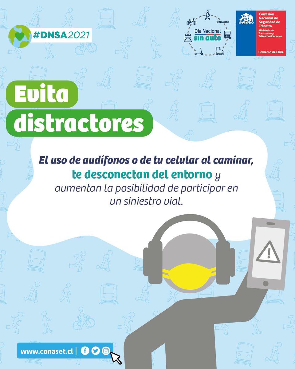 MTTCoquimbo's tweet photo. Si te trasladas en bicicleta 🚴🏽, caminando u otros ciclos 🛹🛼, evita distractores como el uso de audífonos a alto volumen o mirar el celular. Estas conductas son riesgosas en el tránsito y pueden ocasionar siniestros viales. 
#DNSA2021 https://t.co/IZtCqA7G00