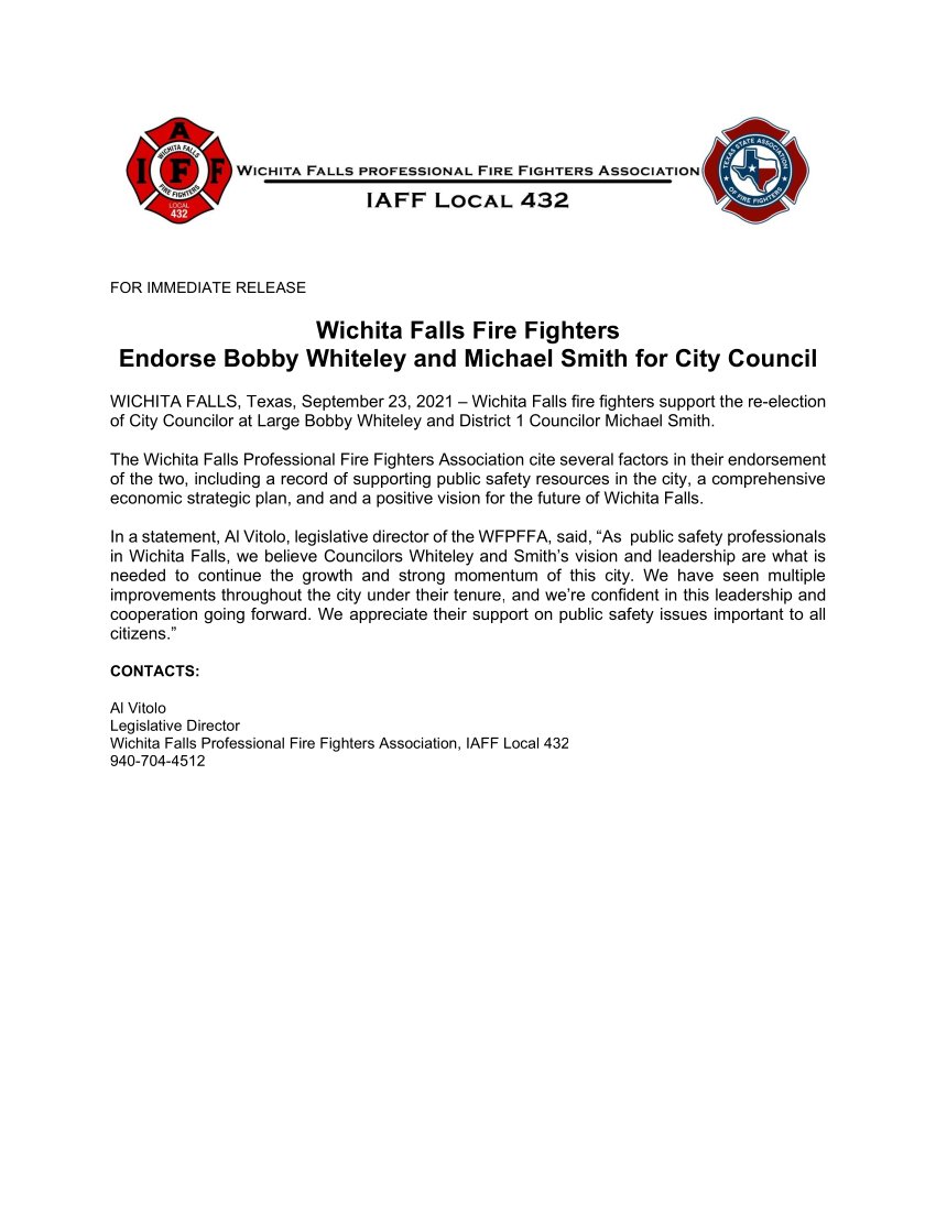 Your Wichita Falls Professional Firefighters officially made endorsements yesterday for the upcoming city council races.