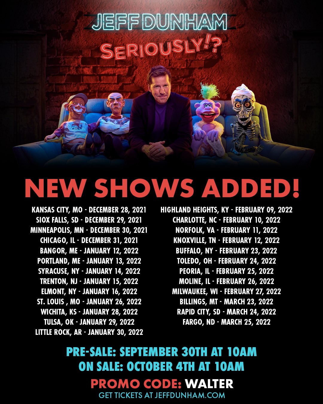 Jeff Dunham on Twitter "Hey everybody! NEW dates and cities have been