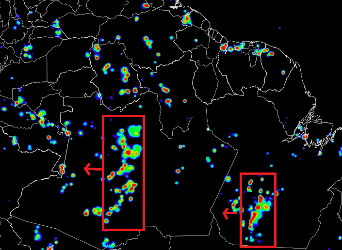 ofimet's tweet photo. #starmeup ⛈️
Líneas de inestabilidad, empujadas lentamente x los alisios, llevan lluvia a Amazonas y Pará, los 2 estados + grandes de 🇧🇷 (ambos = toda 🇦🇷). Empezó la primavera en el HS 😀 y en particular al sur del Amazonas 👏. En la 2da imagen, se ve además al huracán Sam. 👇 https://t.co/2NK0lGzMRa