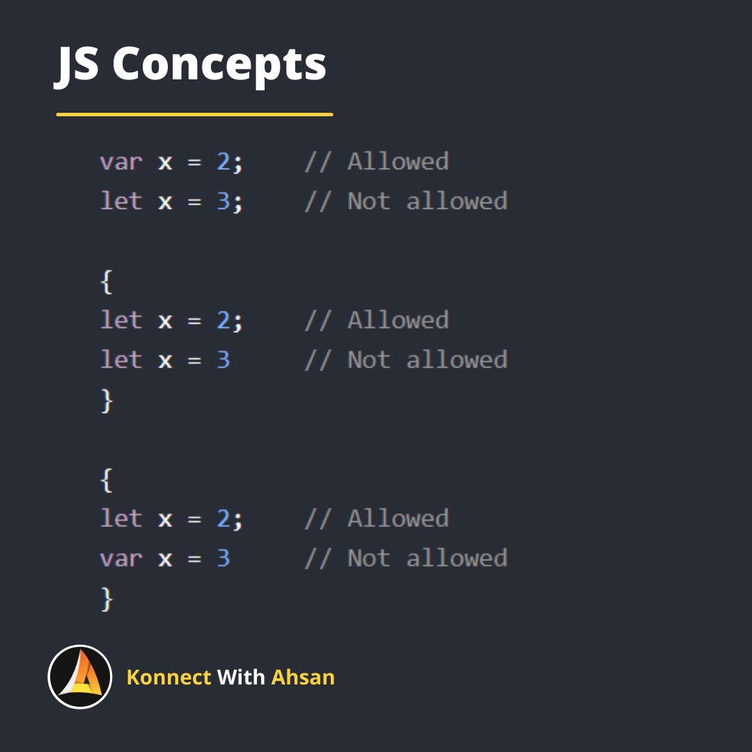 konnectahsan's tweet image. Fun with JavaScript Var and Let
#javascript #funprogramming #coding #bigginer #challenge #7dayschallengejs