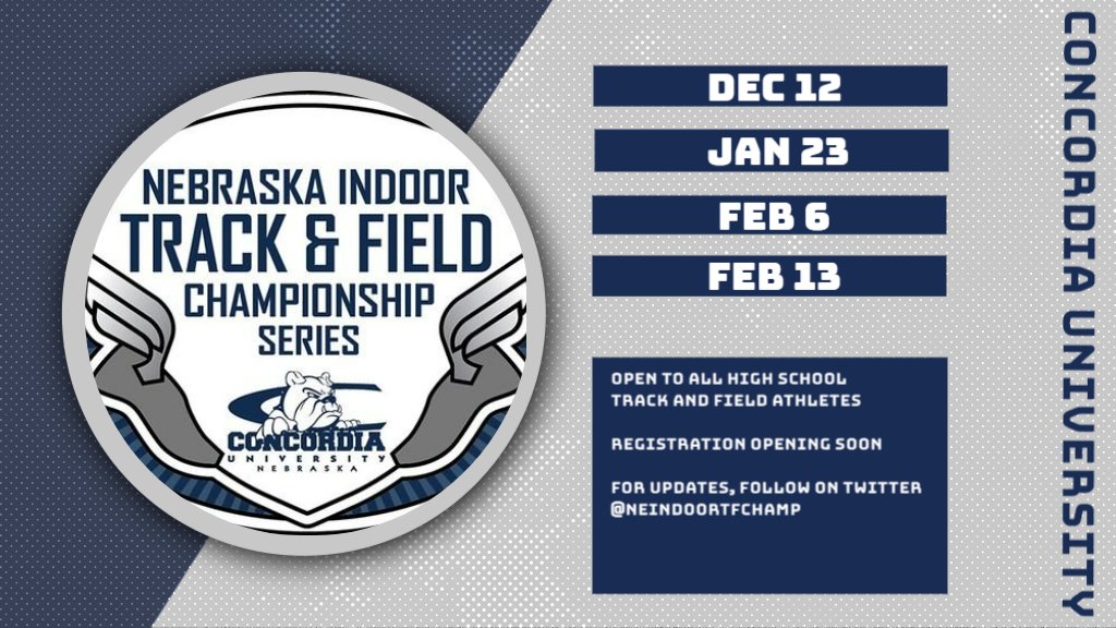 cunetfxc's tweet image. Know a high school athlete itching to get back on the track before spring? The Concordia University track and field team hosts a series of indoor meets in December, January, and February. Mark these dates on your calendar now! Meet schedules and sign up links to come soon.