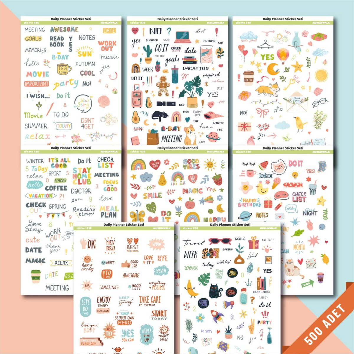 muslimwalkcom's tweet photo. Daily Plan Sticker Setimiz https://t.co/vrmmjrU8HN'da.

 Ürün 8 adet A5 yapraktan oluşmaktadır. Toplamda 500 parça sticker / etiket bulunmaktadır. 

Malzeme: Kağıt Sticker
Sayfaların Boyutu: A5
Adet: 8 Sayfa / 500 adet sticker
Marka: MuslimWalk https://t.co/EhpSNeBmwo