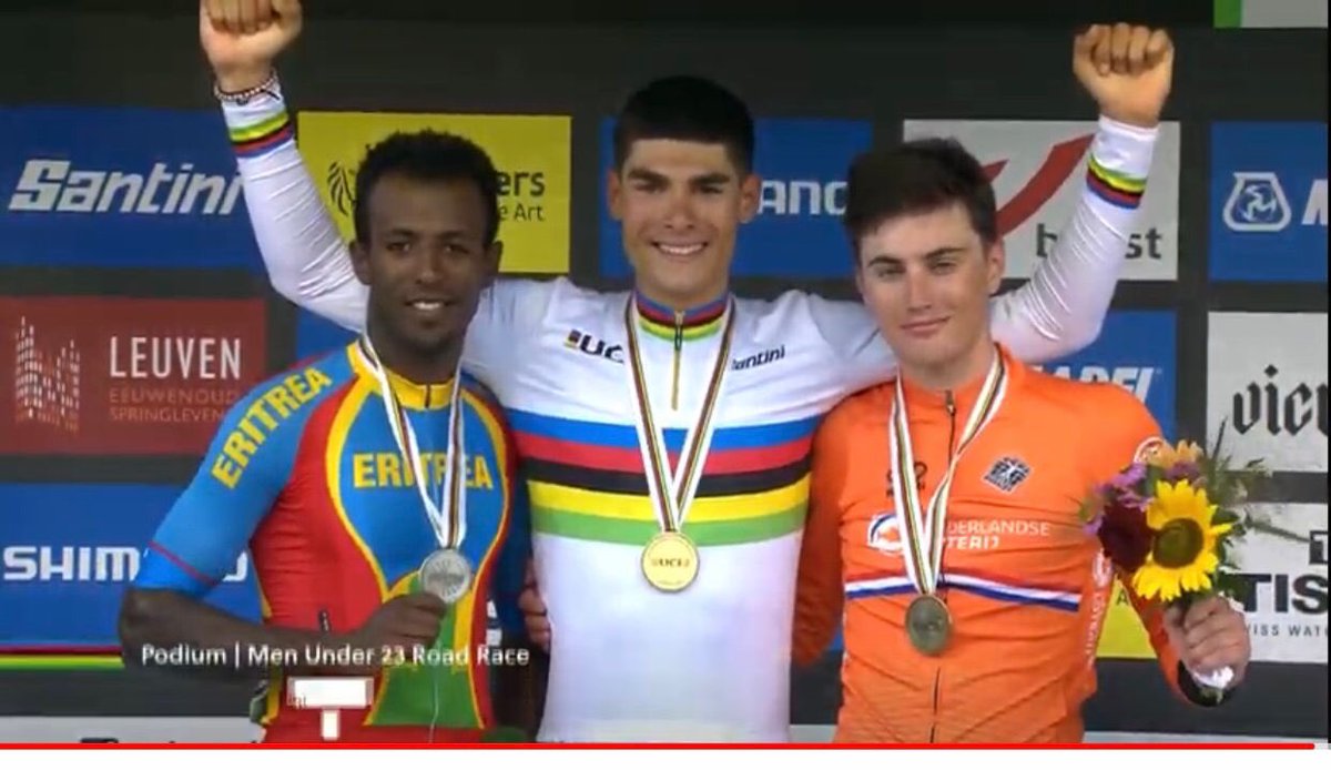 @GrmayeBiniam of #Eritrea wins bronze medal in U23 #UCIWorldChampionships. The first ever for Eritrea. @hadnetkeleta @SirakBahlbi @e_tricity @eliasamare @TesfuUae @ERITREAFIRST5 @samsom_berhane @0to1infinity @stesfamariam @EriPrism