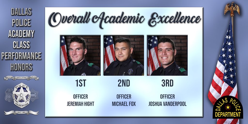 DallasPD's tweet image. @DPDAcademy #Class376 Overall Academic Excellence, Motor Fitness Proficiency, Firearms  Proficiency recipients. @DPDChiefGarcia