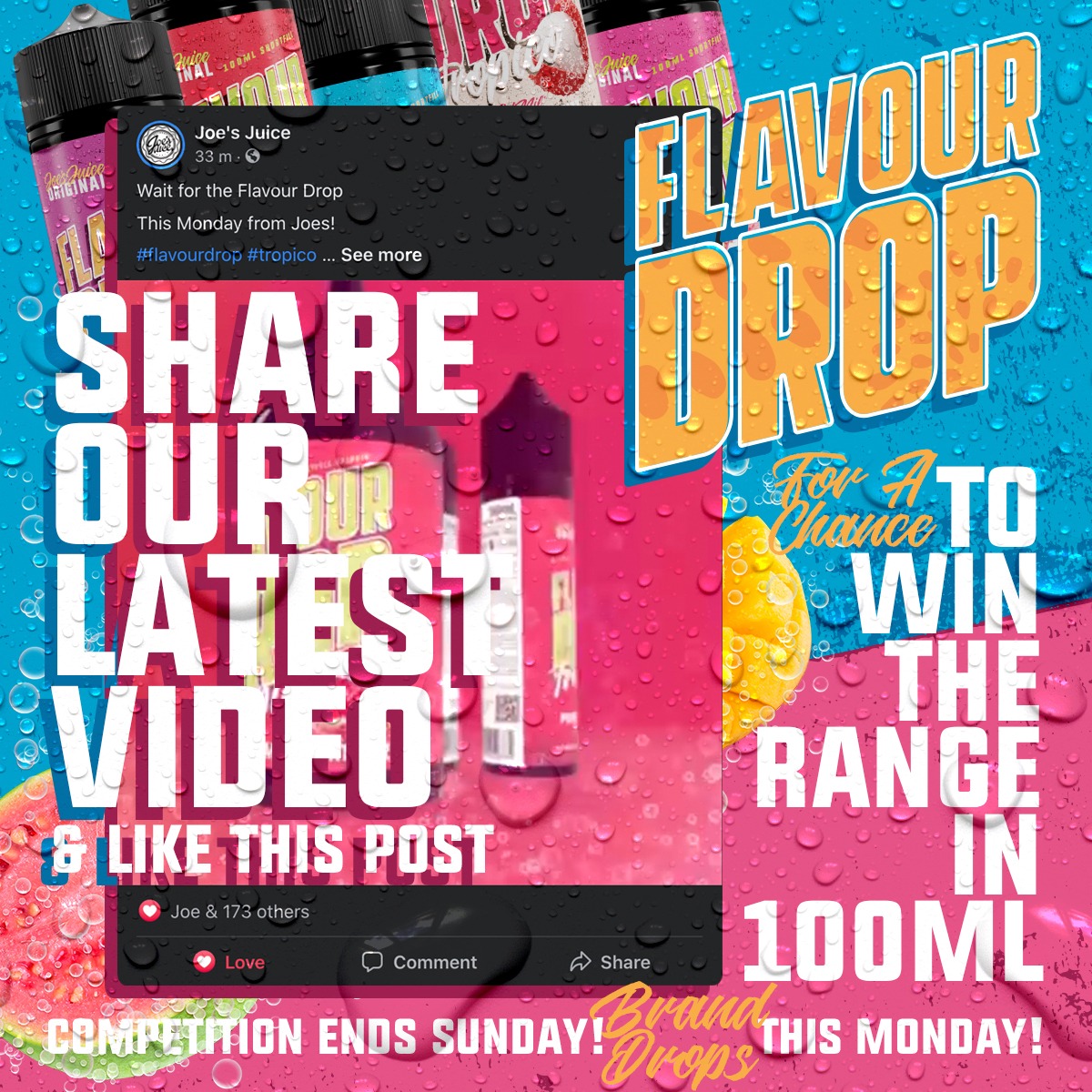 JoesJuiceUK's tweet photo. Share our latest video and like this post to be in with a chance of winning the full Flavour Drop range in 100ml on the day of release!
Tag 3 friends in the comments once done!
Ends Sunday!!
#giveaway #giveawaytime
Flavour Drop - Coming Monday from Joes!
#flavourdrop https://t.co/0rtuokH4d9