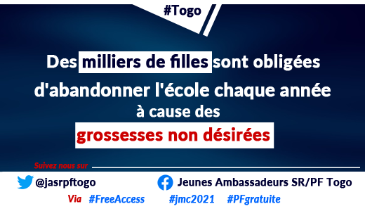 #Togo Des filles abandonnent les classes à cause des grossesses non désirées. #JMC2021 #FreeAccess #PFGratuite @ALLIANCEJASRPF @JcsrpfT @TogoOfficiel @PresidenceTg @ikuessan @DzahiniE @RCPFASTG