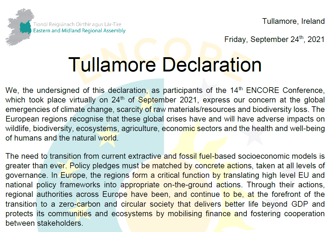 EMRAssembly's tweet image. The @NetworkEncore Conference 2021 concluded with the signing of the Tullamore Declaration. We wish to thank all participants, EMRA Cathaoirleach @DeirdreHeney , our moderator @shine_tara, EU Commissioner @McGuinnessEU , Minister @pippa_hackett , the YouthCore and the organisers.