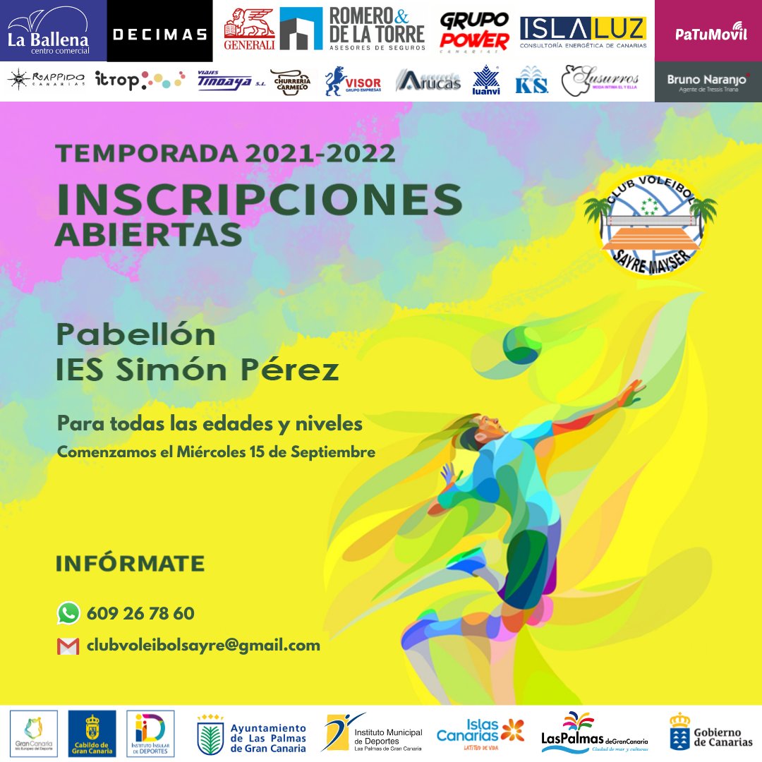 CVSayreMayserGC's tweet photo. COMENZAMOS LAS INSCRIPCIONES TEMPORADA 21-22
🏐 ¿Te lo vas a perder? 🏐 ¡Si estás interesado contacta con nosotros!
CV SAYRE ¡Un club con garra! 🔥
#cvsayre #vamossayre
#voleibol #volleyballplayer #volleyball #grancanaria #grandestino #LasPalmasdeGranCanaria #islascanarias https://t.co/WmsOTdtq0e