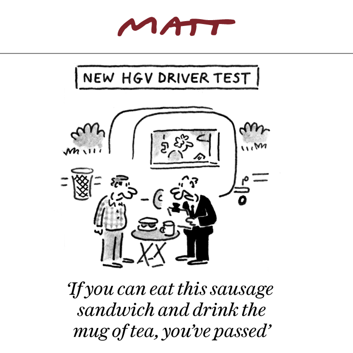Matt Cartoons (@mattcartoonist) on Twitter photo 🇬🇧 'If you can eat this sausage sandwich and drink the mug of tea, you've passed'
My latest cartoon for tomorrow's <a href="/Telegraph/">The Telegraph</a>
Subscribe to my weekly newsletter to receive my unseen cartoons: telegraph.co.uk/premium/matt/?… 🇬🇧 'If you can eat this sausage sandwich and drink the mug of tea, you've passed'
My latest cartoon for tomorrow's <a href="/Telegraph/">The Telegraph</a>
Subscribe to my weekly newsletter to receive my unseen cartoons: telegraph.co.uk/premium/matt/?…
