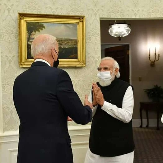 PoliticalYatra's tweet photo. Glimpses from the meeting between PM Narendra Modi and President Joe Biden at The White House. #NarendraModi #JoeBiden #thewhitehouse https://t.co/JIWdACTIf0