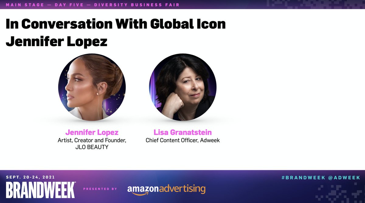 The moment we've all been waiting for is here! 🌟 Now, hear from fashion, film and music icon <a href="/JLo/">jlo</a>, Adweek’s 2021 Brand Visionary award honoree, in an intimate conversation with Adweek's <a href="/lgranatstein/">Lisa Granatstein</a>. #Brandweek Brandweek.com
