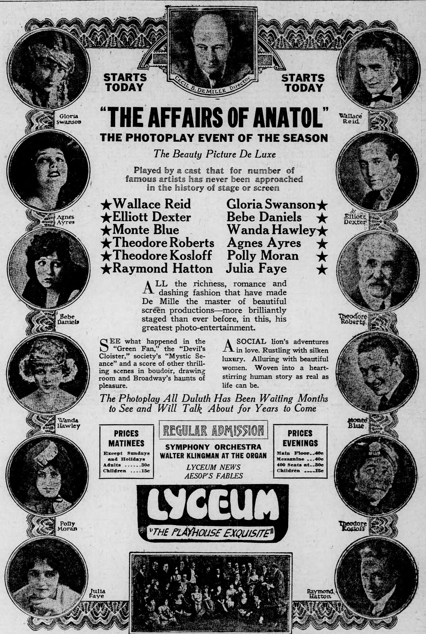 Jugoya アナトール The Affairs Of Anatol 監督セシル B デミル 主演ウォーレス リード グロリア スワンソン 一人の男と四人の女の物語 シュニッツラーの出世作である戯曲を脚色しての恋愛コメディ デミルらしいフェティッシュな細部もたっぷり