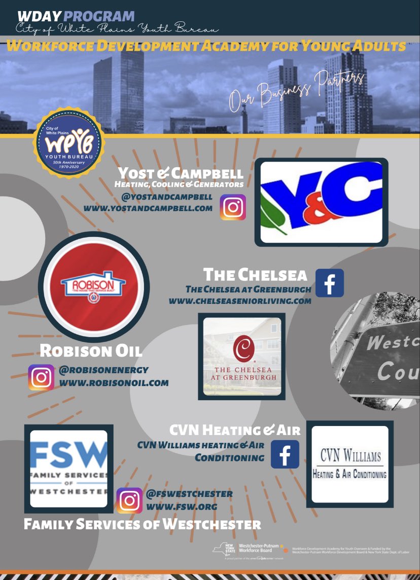 wpyouthbureau's tweet photo. Huge thank you to our partners who help make the #WDAYWorkforce program possible!
@RobisonEnergy1 @FSWestchester
#YostandCampbell #TheChelsea #CVNHeatingAndAir
#WPYB #partnership #thankyou https://t.co/KjvhzNqNS2