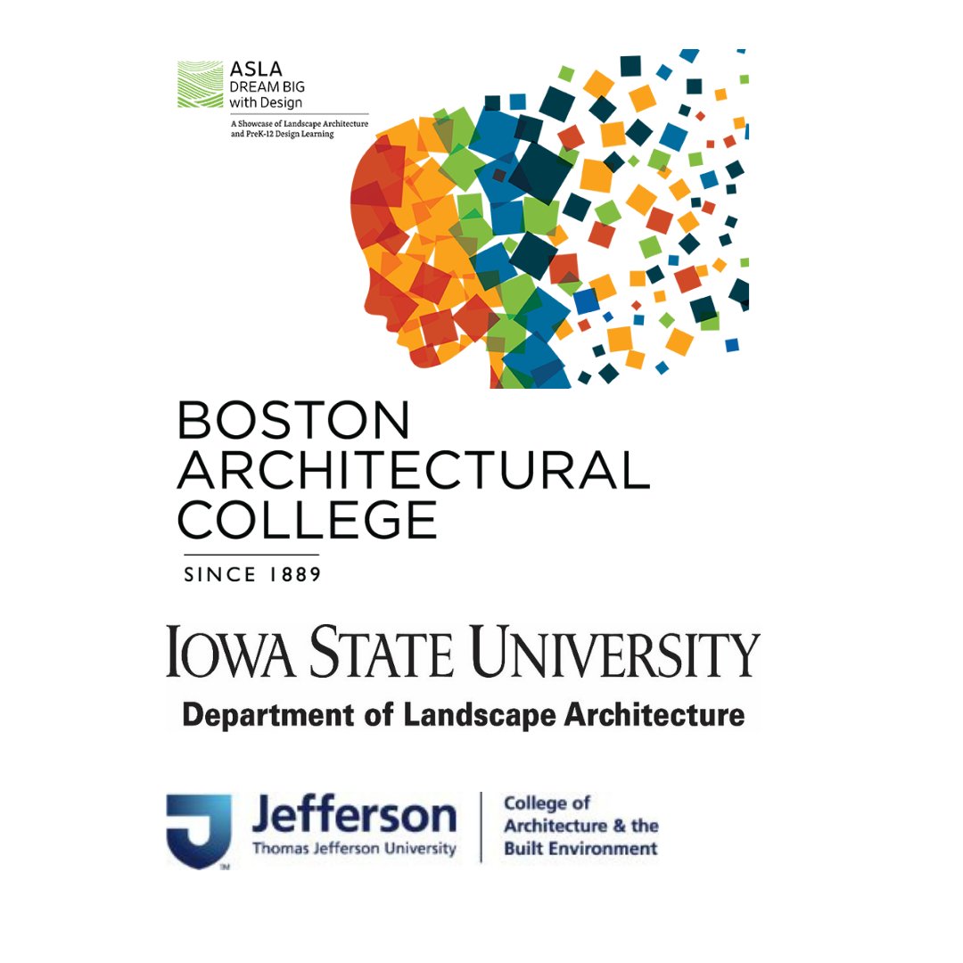 We feel inspired knowing Institutional supporters like Jefferson University, Iowa State University, &amp; Boston Architectural College see the need to advance Pre-K12 education in #LandscapeArchitecture. Thanks for helping make #ASLADreamBig a reality for future #landscapearchitects!